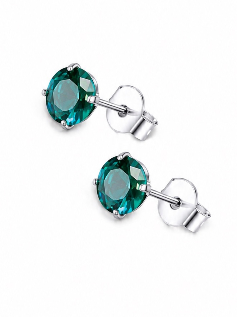 Teal Blue Green CZ Stainless Steel Stud Earrings 4mm 20G
